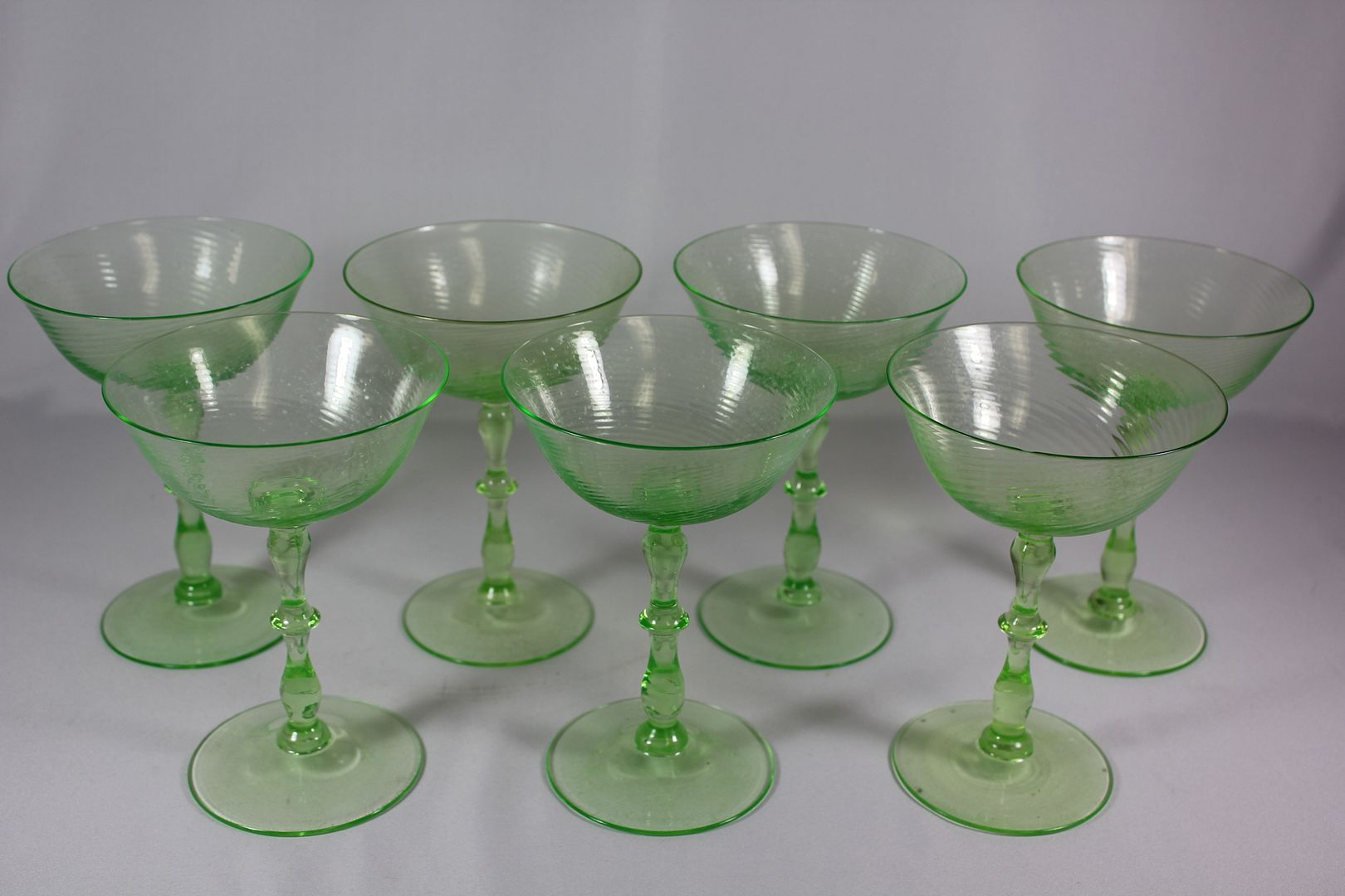 LOT 7 Vintage Green DEPRESSION Swirl Long Stem Sherbert WINE GLASSES eBay